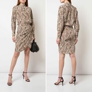 NILI LOTAN Leora Dress Black Beige Paisley Silk Size 4 Chic Sexy Long Sleeve